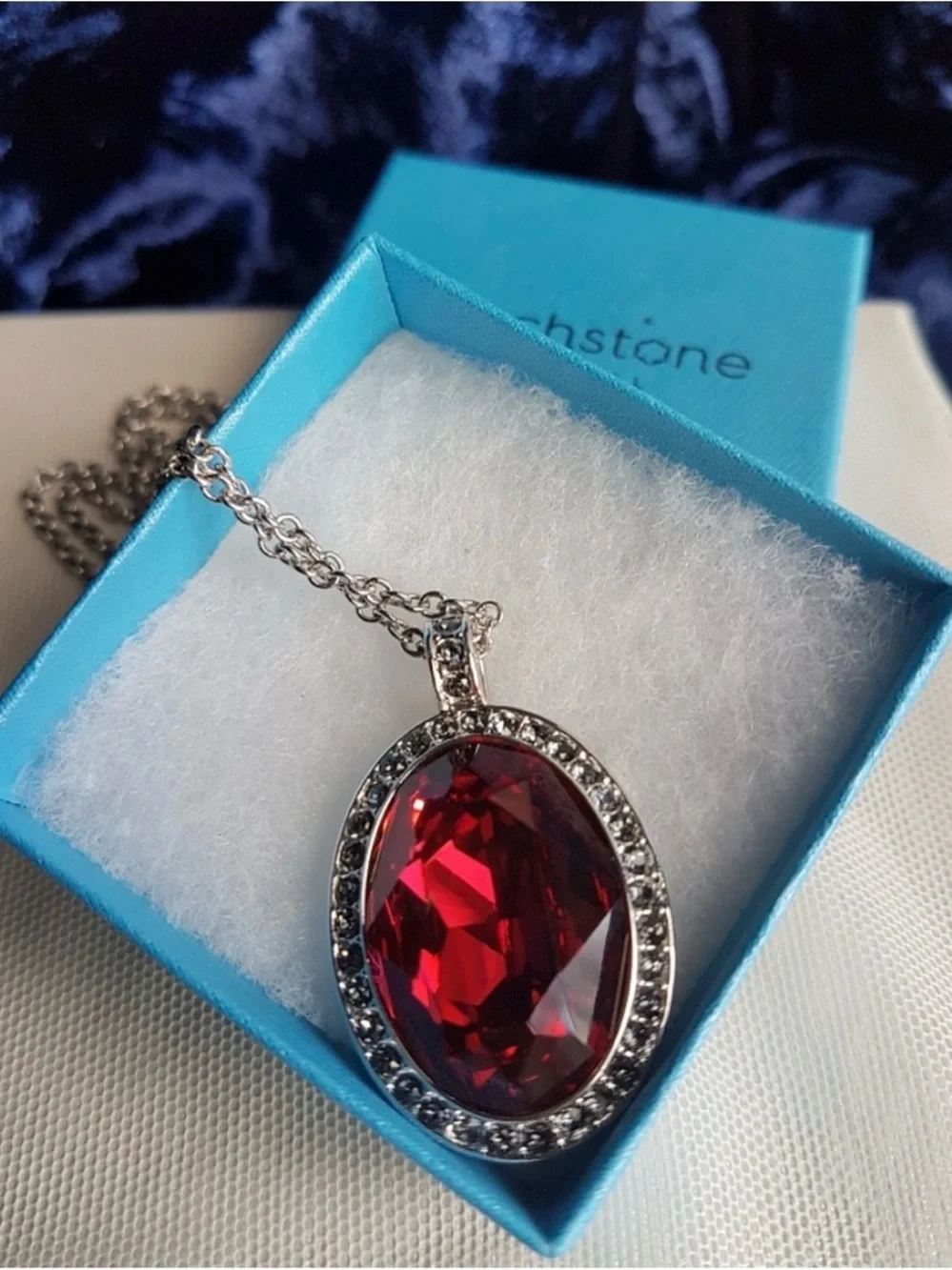 AUTHENTIC Swarovski Touchstone Large Siam Red Oval Pendant Long Necklace NEW